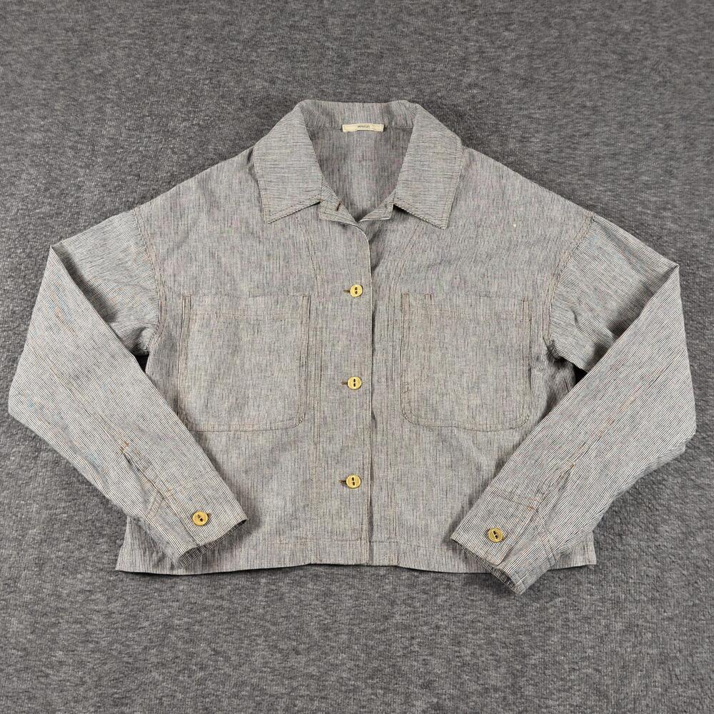 Sessun Jacket Womens Medium Gray Stripe Linen Blend Notteri Button Front Cropped